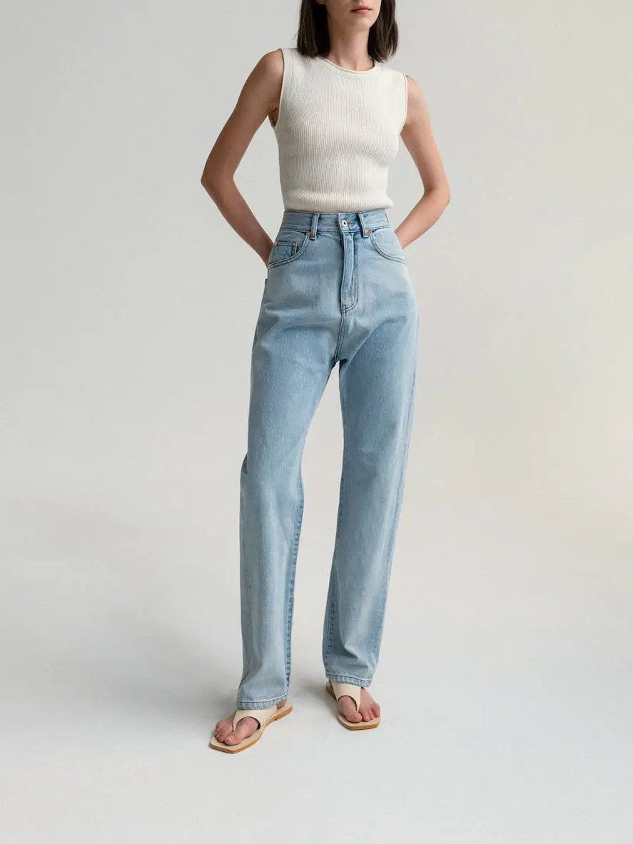 Woman Fashion Blue Jeans High Waist Denim Pants Clothing Vintage Quality 2022 New Slim Fit Straight Trousers