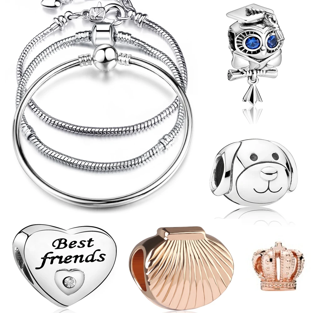 Оригинальный серебряный покрытый браслет с цепочкой-змеей, подвесками Pandora Beads Family для женщин для создания украшений DIY подарок.