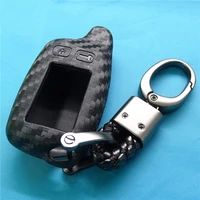 1 pcs carbon silicone fiber car case cover key chain russian 2 way remote alarm system holder fob fit for tomahaw tw9010 9010