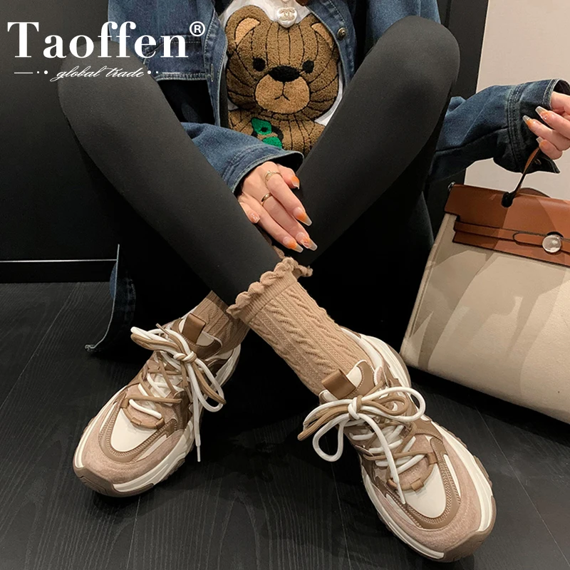 

Taoffen Wedge Sneakers For Women Genuine Leather Thick Bottom Ladies Flat Sneakers Casual Sports Shoes Trainers Fashion Designer