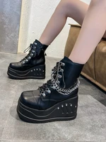 brand new punk street fashion black gothic style girls cosplay platform high heels sneakers wedges shoes woman pumps big size 43