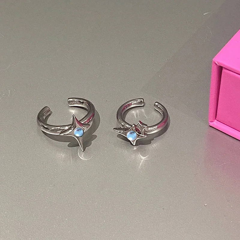 

Irregular Cross Star Opal Rings Natural Stone Star Ring For Women Men Couple Rings Moonstone Geometric Egirl Ring Unisex Jewelry