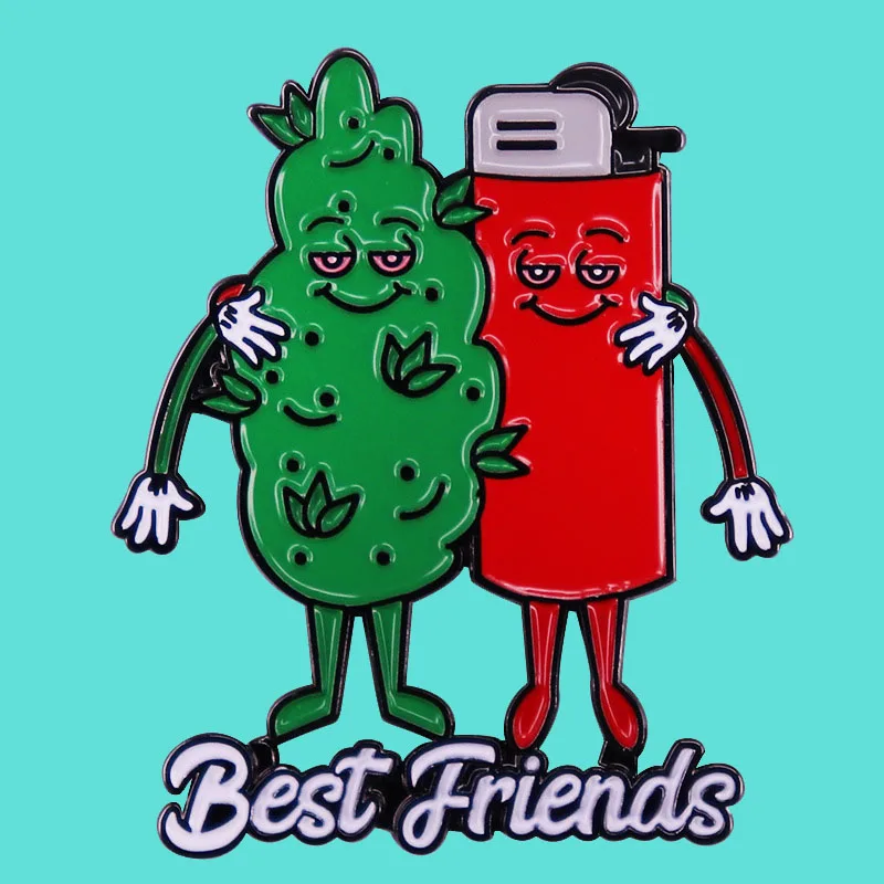 

Best Friends Brooch Cute Red Lighter and Green Leaf Lapel Pin Cartoon Badge Bags Hats Fashion Jewelry Accessories