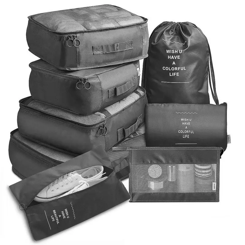 8PCS Set 6 Colors New Style Packing Cubes Easy Travel Luggage Organiser Waterproof Bags Compression Pouches Clothes Suitcase Org