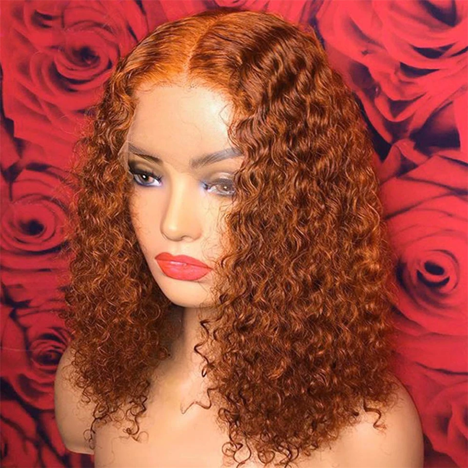 

Orange Lace Front Human Hair Wig Deep Curly Short BOB Pre Plucked Remy Hair 13x4 Lace Front Ginger Orange T Part Lace Wigs