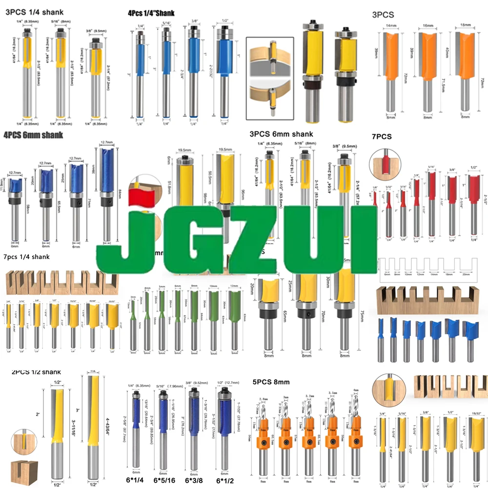 

6 8 12MM 1/4′′ 1/2′′ SHANK Flush Trim Router Bit With 4 Blade Woodworking MIlling Cutter For Wood BIT Router Bit Set fresa New