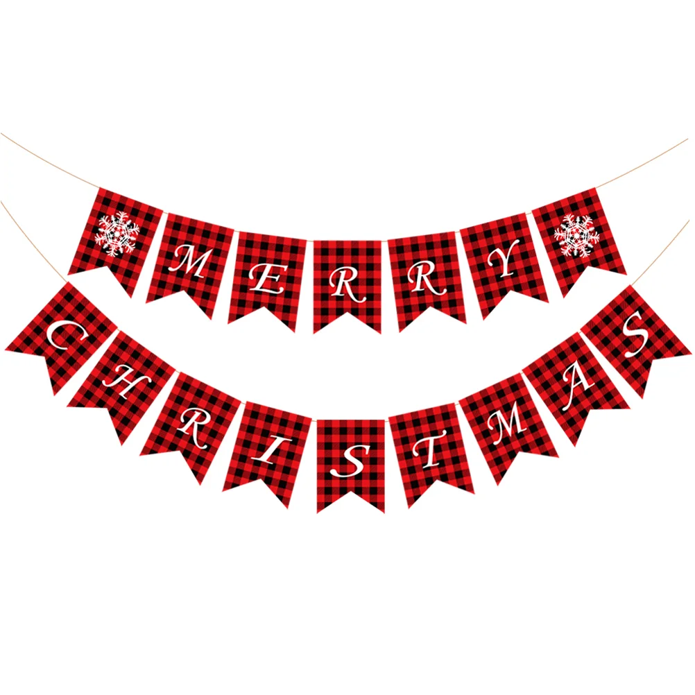 

Banner Christmas Bunting Xmas Holiday Checkered Plaid Ceiling Garland Rustic Fireplace String Tree Flag