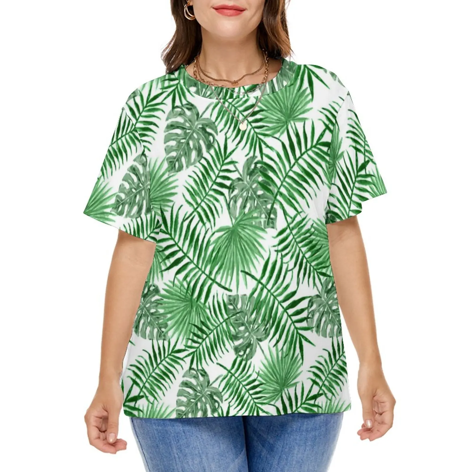 

Palmtree Leaves T Shirts Tropical Plants Print T Shirt Short Sleeves Womens Vintage Tshirt Sexy Pattern Tops Plus Size 4XL 5XL