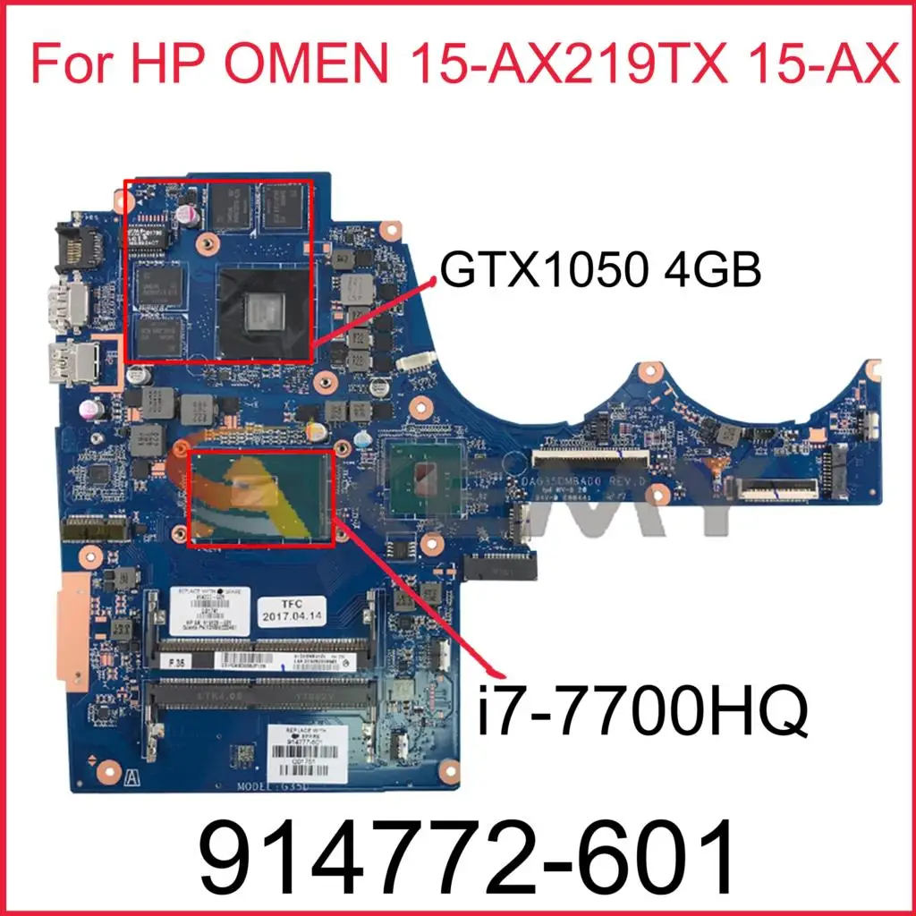 Материнская плата для ноутбука HP OMEN 15-AX219TX 15-AX с процессором SR32Q i7-7700HQ GTX1050 4 Гб GPU