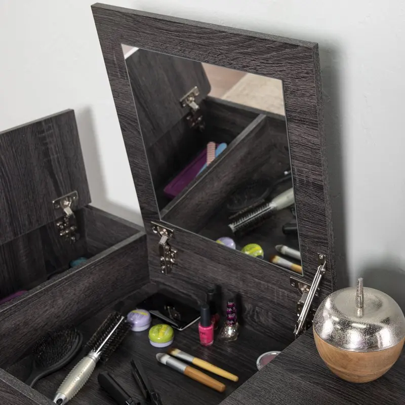 

Midcentury Storage Vanity with Mirror, Black