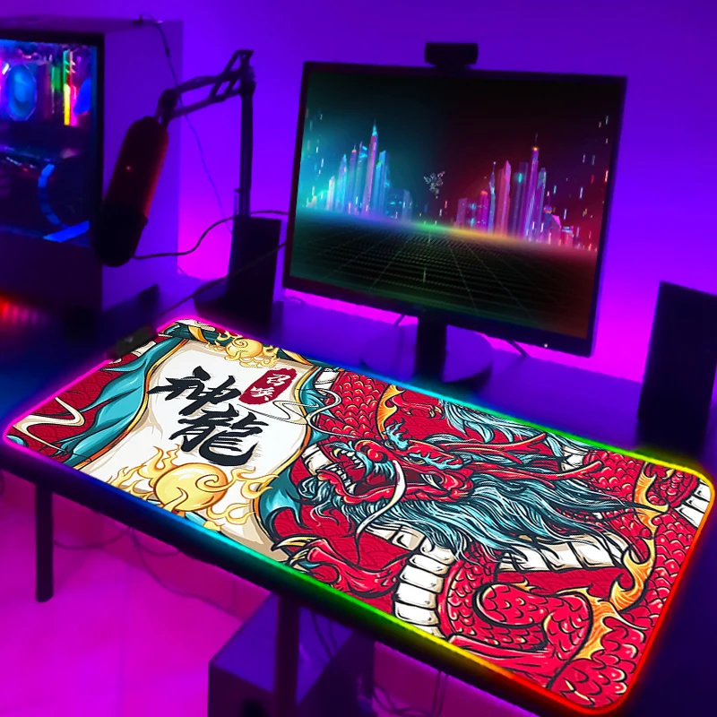 

Большой коврик для мыши с Rgb элементами в китайском стиле Компьютерные аксессуары для ПК геймеров коврик для ноутбука коврик для мыши Аниме ...