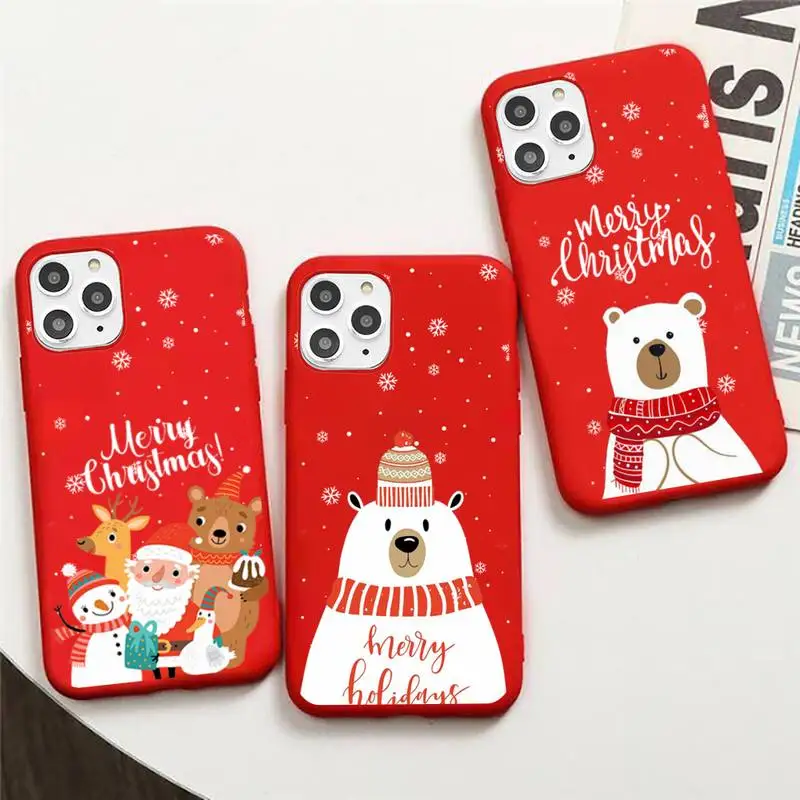 

Merry Christmas New Year Phone Case Red Candy Color for iPhone 11 12 13 mini pro XS MAX 8 7 Plus X SE 2020 XR