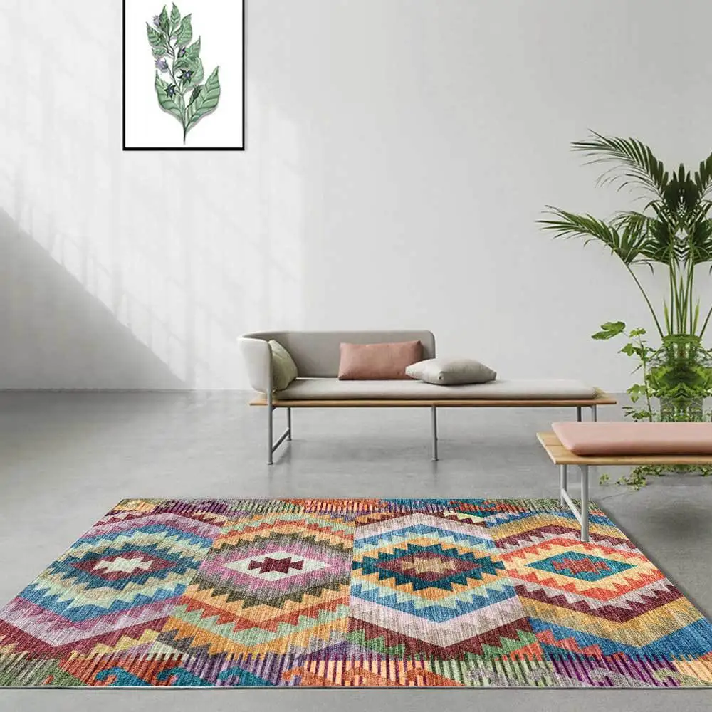 

Home Decor Boho Multicolor Geometric Ethnic Style Bedroom Kitchen Living Room Floor Mat Rug