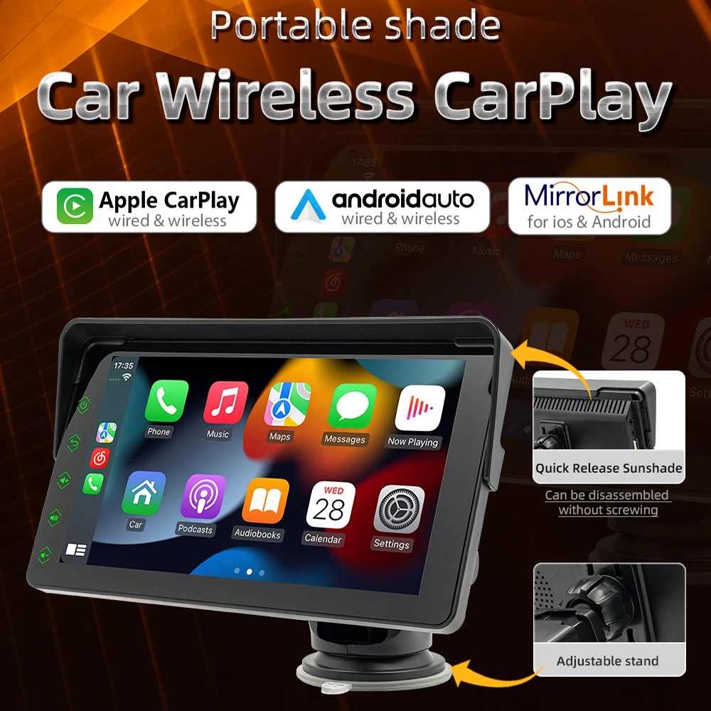 

Автомобильный Радио Универсальный 7-дюймовый мультимедийный видеоплеер беспроводной Carplay и беспроводной Android автомобильный сенсорный экран Солнцезащитный козырек монитор