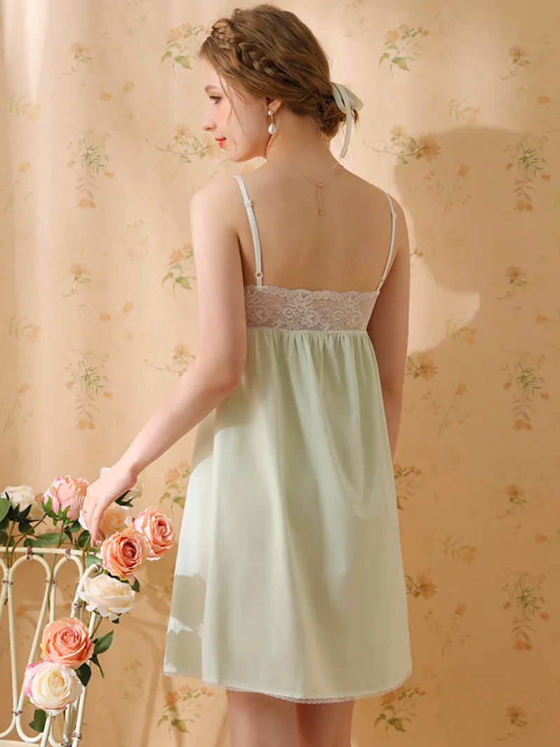 Women Night Dress Cotton Spaghetti Strap Sexy Sleepwear Vintage Princess Nightgowns Victorian Sweet Lace Fairy Pajamas with Pads