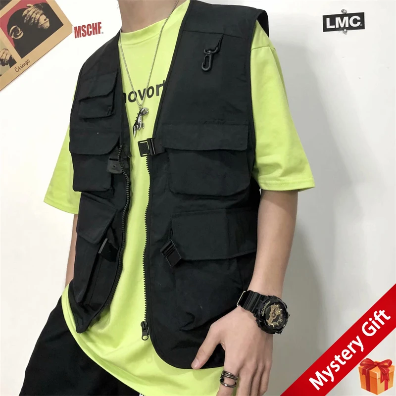 

F GIRLS Men's Flap Pocket Letter Patch Zip Up tooling Vest Autumn Loose cargo jacket Outdoor Sleeveless veste homme chaleco