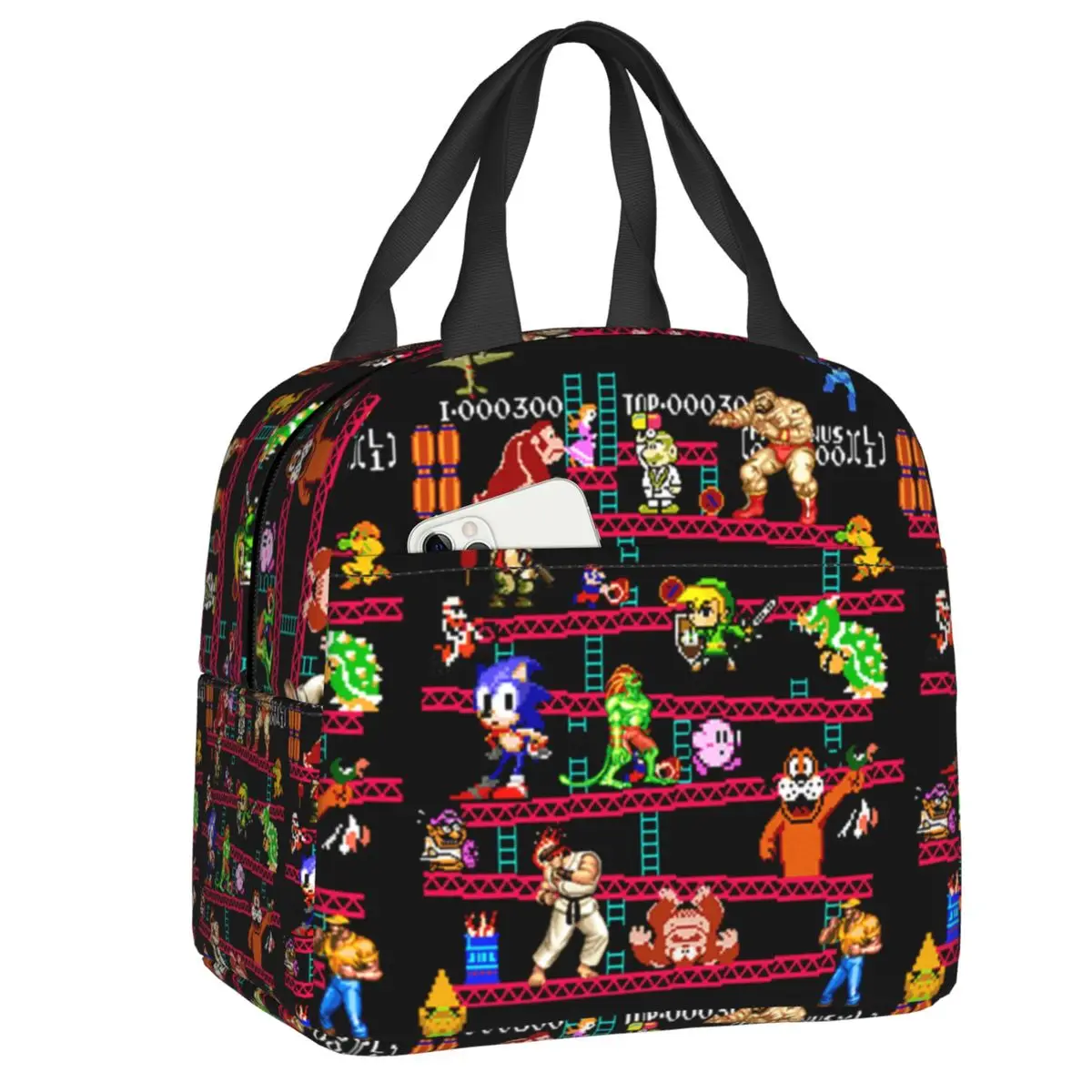 

Video Game Classic Arcade Game Collage Lunch Bag Cooler Thermal Insulated Lunch Box for Women Kids School Picnic Food Tote Bags