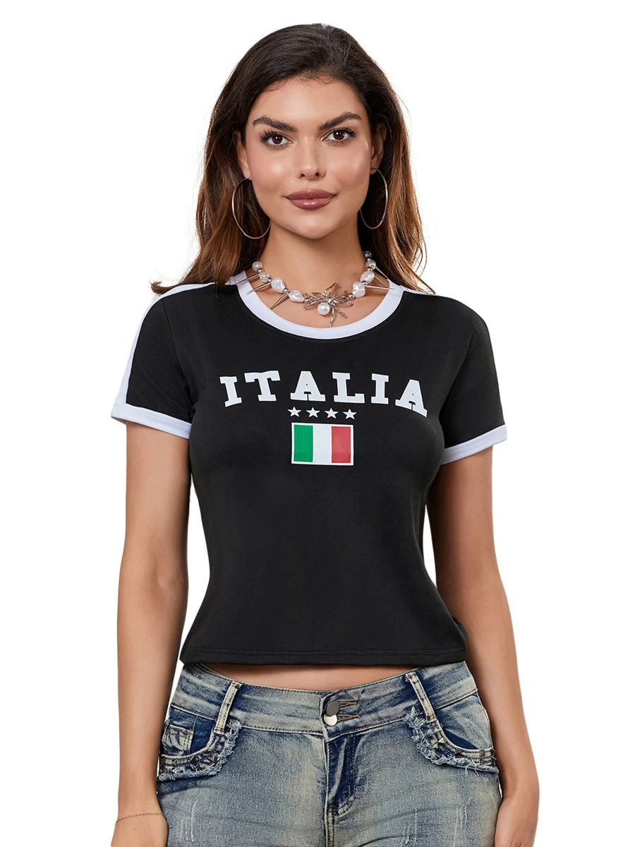 Женский винтажный укороченный топ Y2k летняя рубашка контрастных цветов