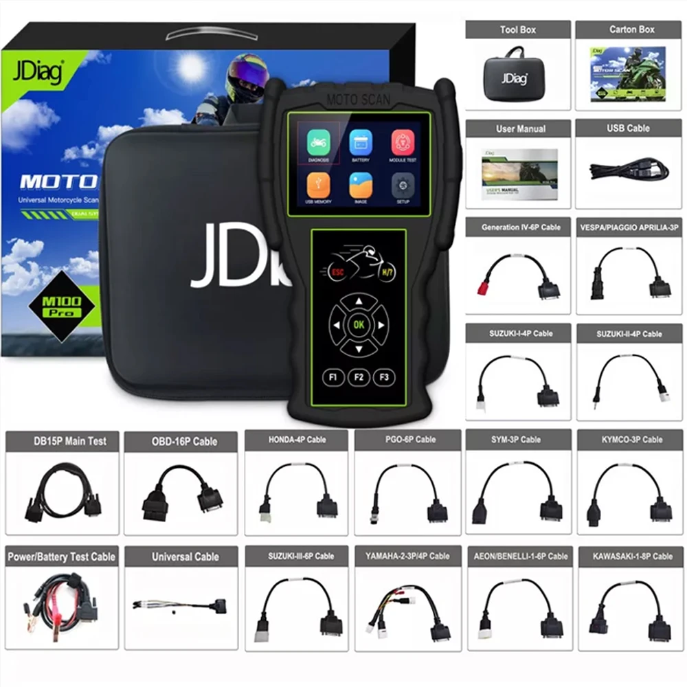 Оригинальный диагностический инструмент для мотоцикла JDiag M100 Pro PRO 2 в 1 тестер