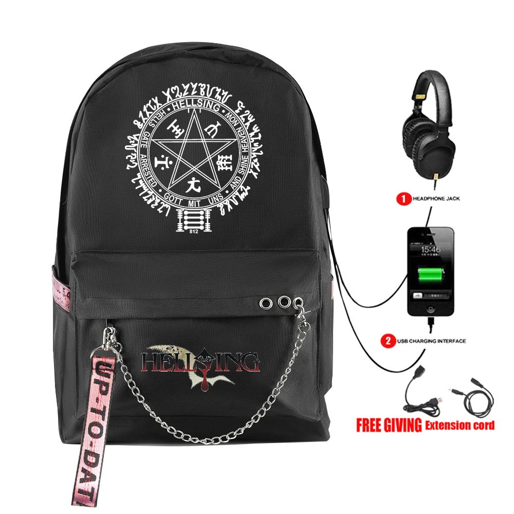 

Popular Novelty Funny Hellsing Student School Bags Unisex Print Oxford Waterproof Notebook Usb Rechargeable Travel Backpacks