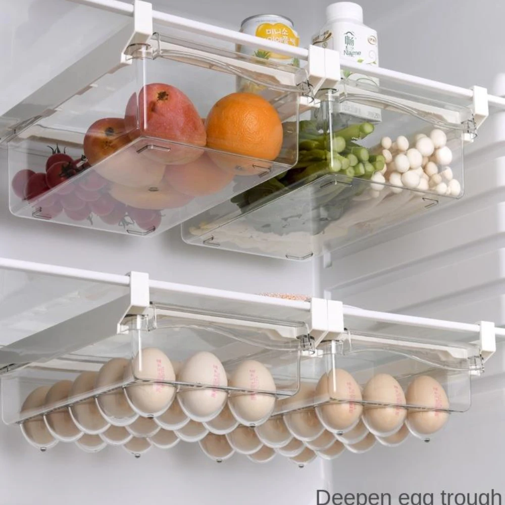 

Kitchen Shelf Fruit Food Storage Box Plastic Transparent Fridge Storage Box Slide Down Shelf Drawer Box Fridge Drawer