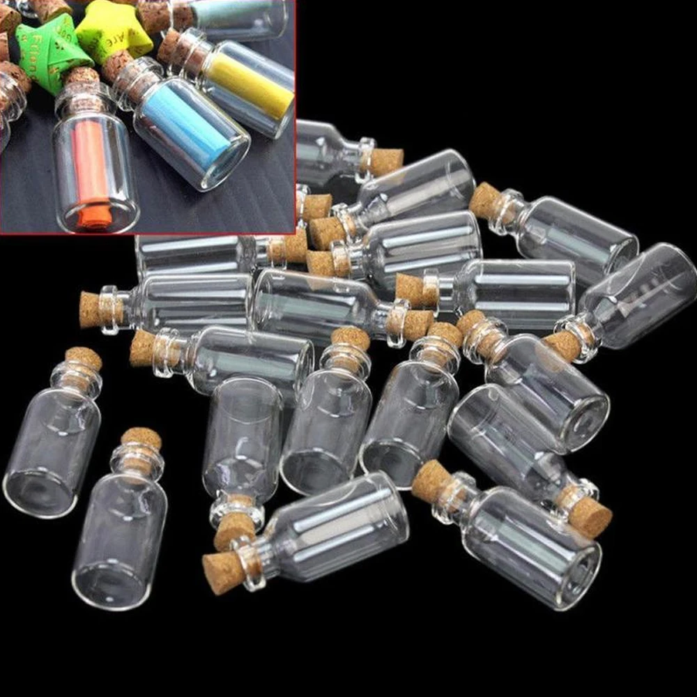

10pcs Mini Small Glass Bottles with Clear Cork Stopper Jars Tiny Wedding Vials Message Favor Containers Jewelry 24x12mm/11*22mm