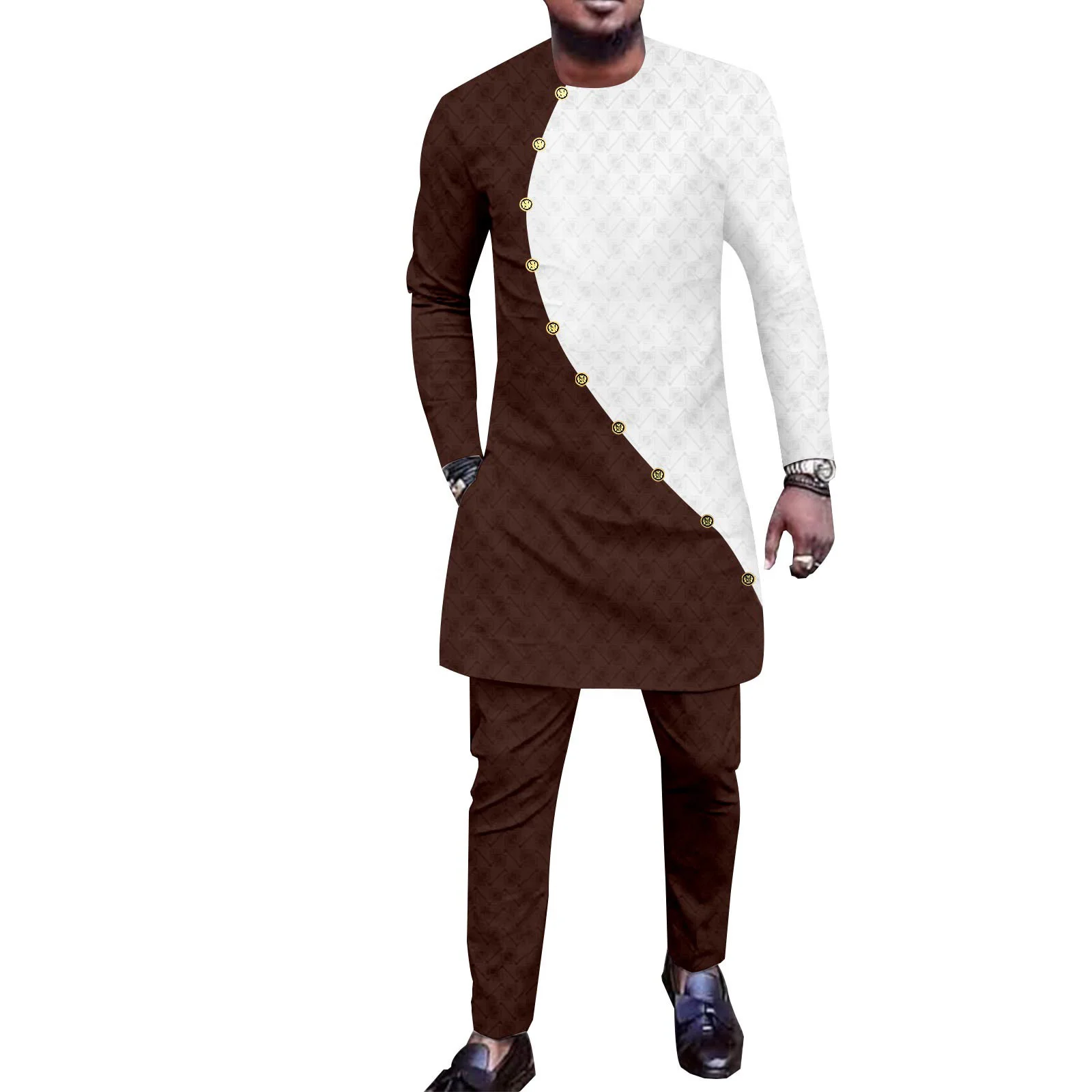 

Fashion African 2 Piece Set for Men Dashiki Single Breast Shirts and Pants Sets Dashiki Outfits African Suit Tribal Tracksuit