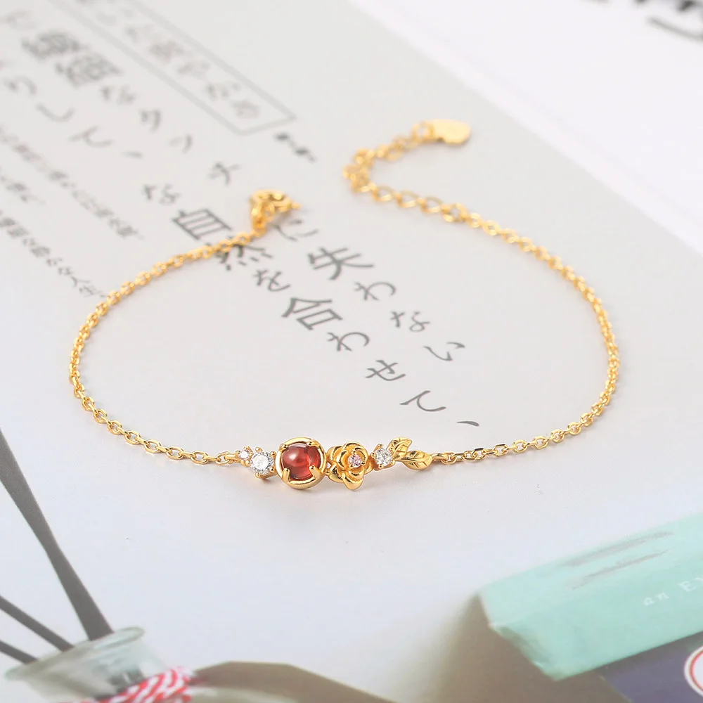 Ламон 925 Стерлинговое серебро набор украшений для женщин гранат роза цветок