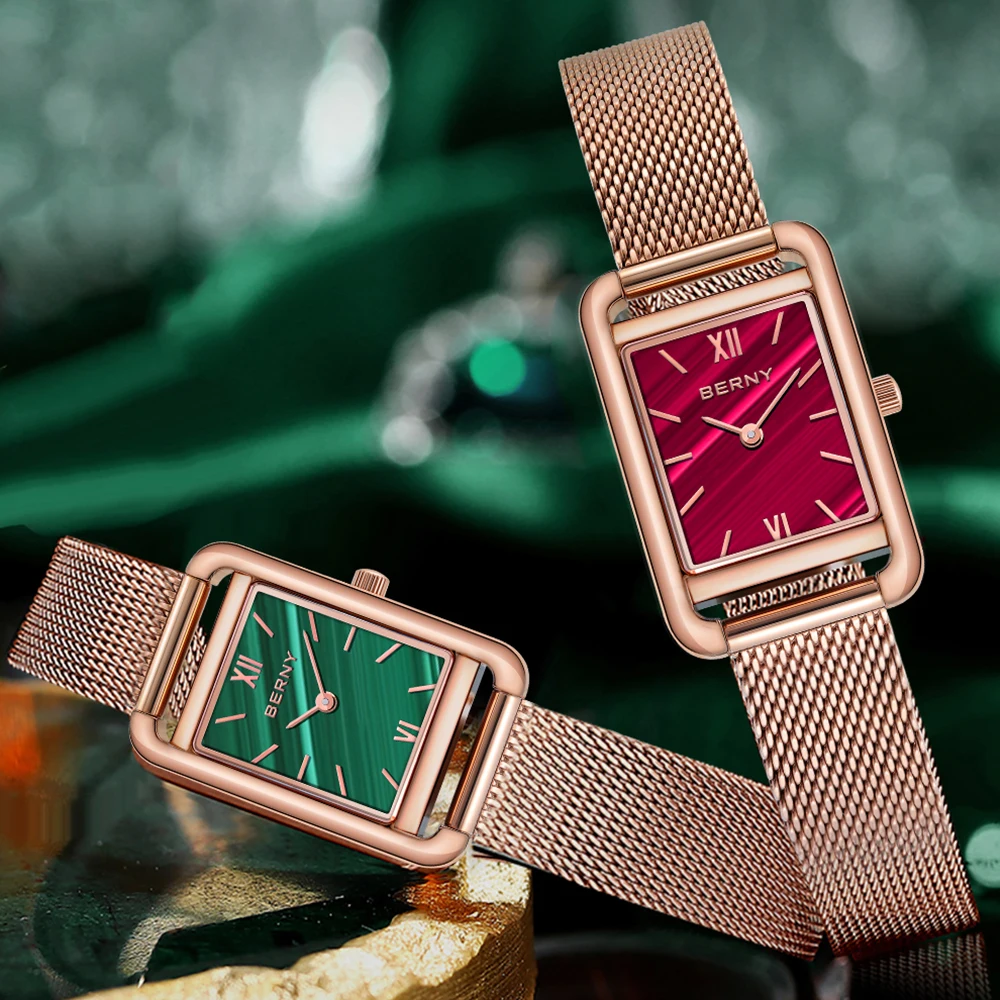 Miyota Gold womens watches top brand Luxury Quartz Ladies Watches Ultra-thin Fashion Rectangular Green Wristwatch Waterproof 30M enlarge