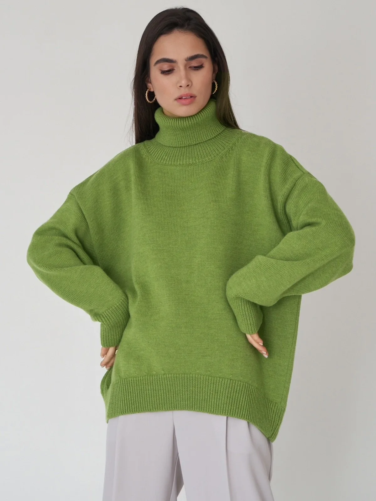 

Женский кашемировый свитер-водолазка, Свободный вязаный пуловер с длинным рукавом, винтажный Повседневный свитер для осени и зимы