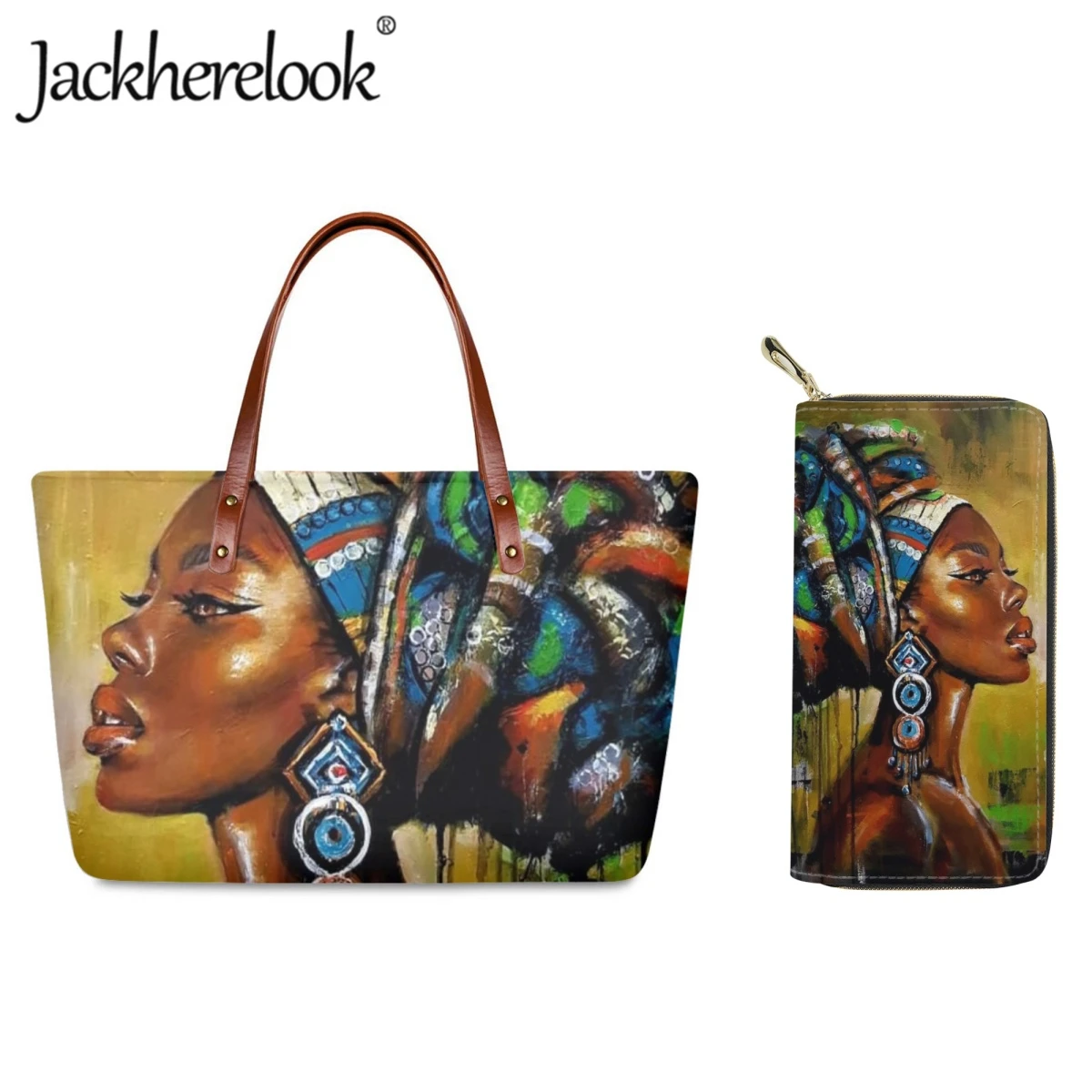 

Jackherelook женские сумки Африканский цвет художественный принт Женская модная трендовая Сумка-тоут кошелек женская мягкая сумка для покупок Б...