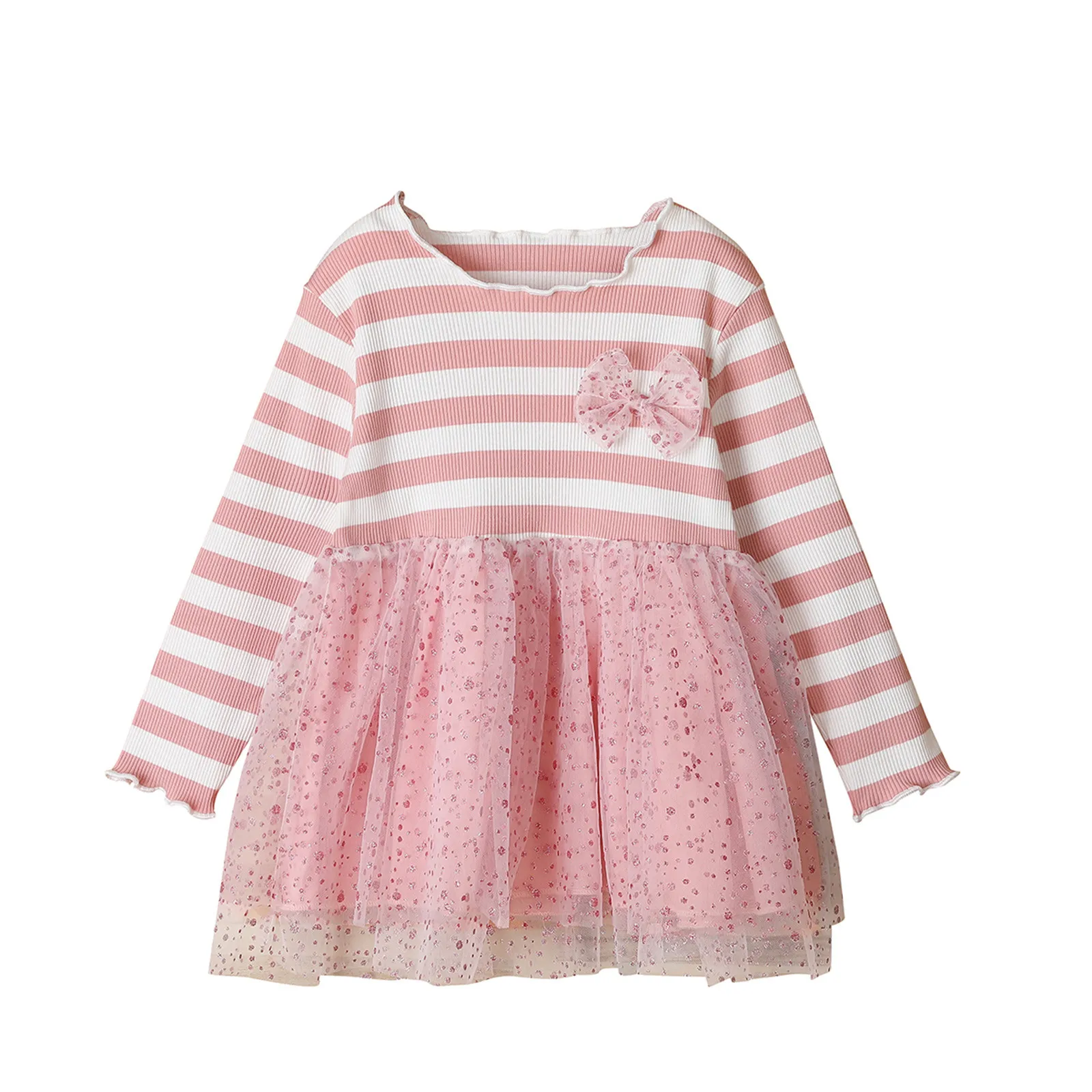 

Детское платье с длинным рукавом, в полоску, с бантом