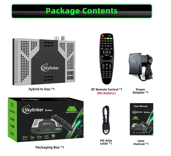 [Подлинный] Skylinker Z8 Plus Android OTT + DVB-S2 T2 Гибридная ТВ-приставка Super etv pro BT Remote 5G FTA Спутниковые терморессистенные ТВ-приемники (art.: 3920cefeca1ee) - 3920cefeca1ee