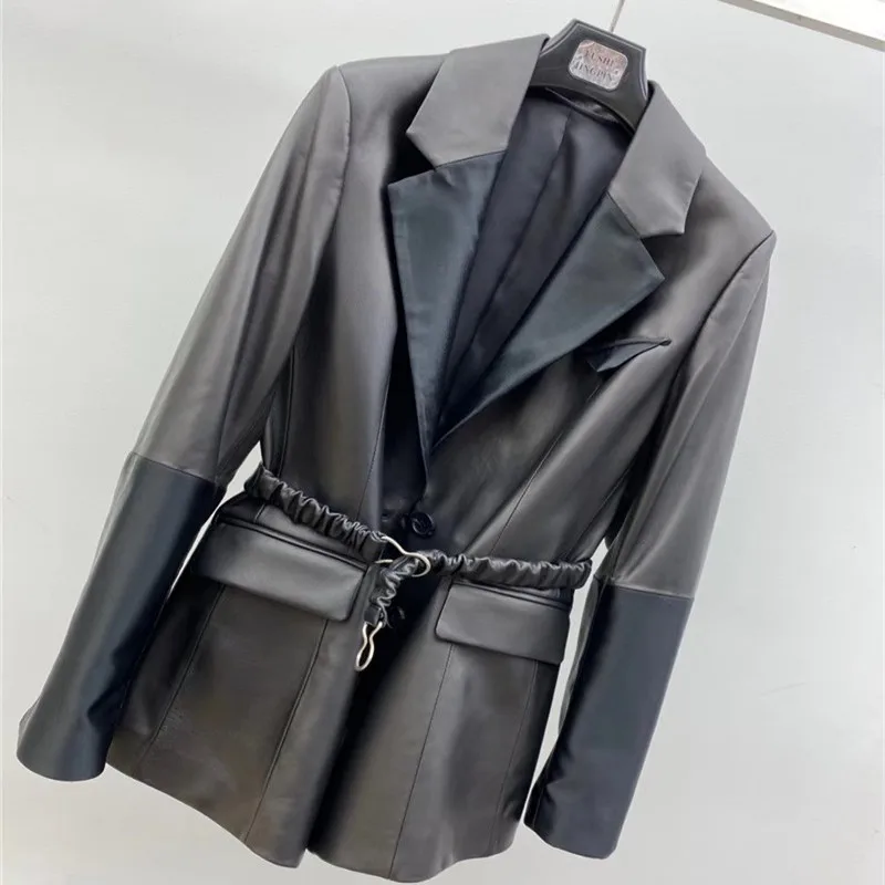 women spring coat genuine leather jacket office female single breasted real sheepskin coats