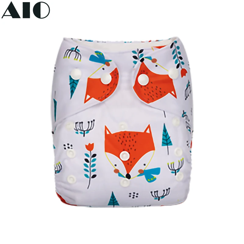 

[AIO] Fox Head Tree Cartoon Print Infant Eco Pocket Nappy Ecological Baby Cloth Diaper Tiny Pant Reusable Fit 3-15KG (No Insert)