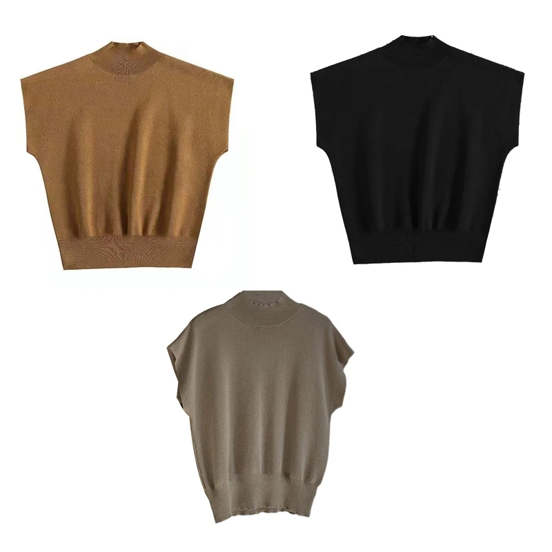 

573B Womens Summer Batwing Sleeve Blouses T-Shirt Casual Loose Mock Neck Solid Color Office Knitwear Sweater Tank Tops