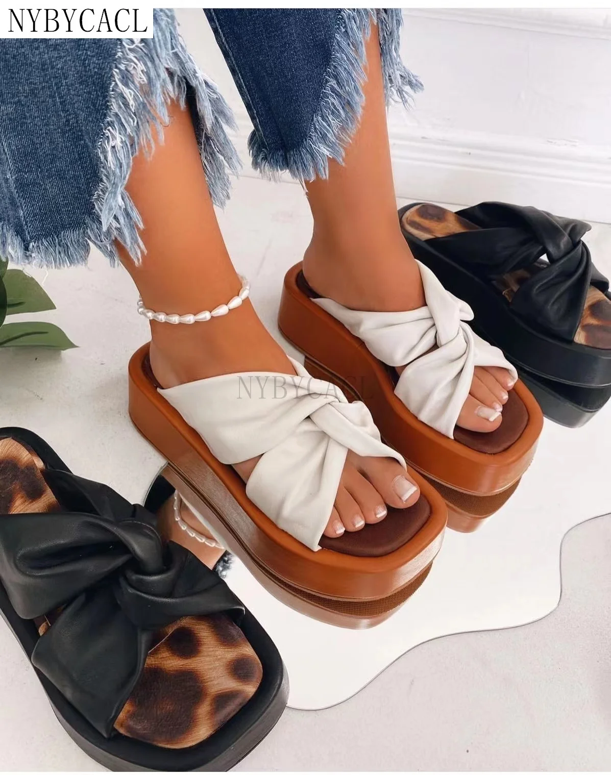 

NEW Women Big Bowknot Flat Sandal Slip-On Slingbacks Ladies Summer Outside Slipper Shoes Female Casual Beach Shoe Open Toes 43