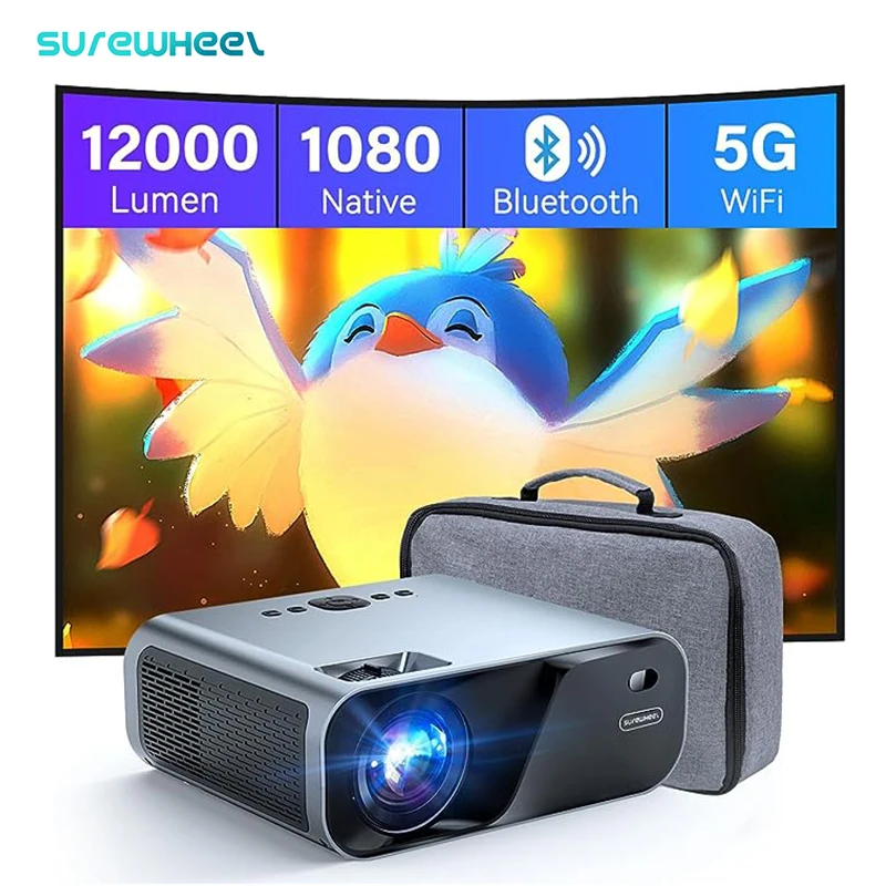 

SUREWHEEL E60 Portable 4K Projector 12000 Lumens 5G WiFi 1080P FHD+ Home Theater Beamer Compatible with HDMI/TV Stick/DVD/Laptop