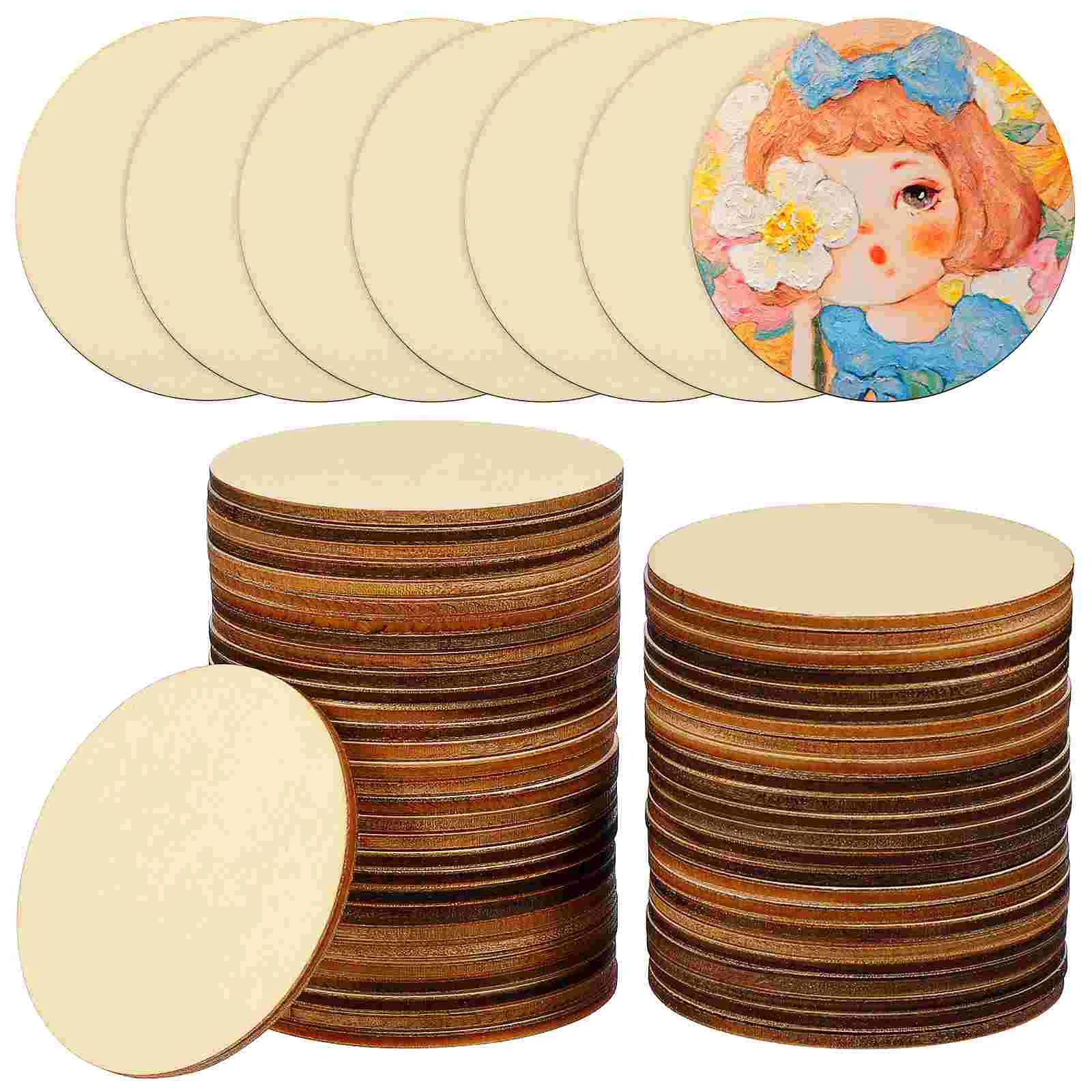 

50 Pcs Log Color Round Wood Chips DIY Crafts Unfinished Wood Craft Wafer Wooden Discs Bamboo Wood Pieces For Centerpieces Child