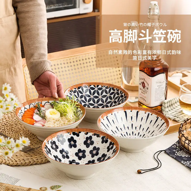 

Rattan Japanese-style Ramen Bowl Big Bowl Noodle Soup Bowl Ceramics Large Snail Noodle Bowl Noodle Hat Bowl Salad Bowl