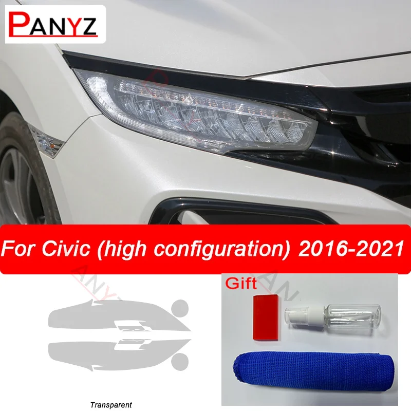 

Для автомобильной фары Honda Civic 10 поколения 2016-2021защитная фронтальная пленка светильник прозрачная Дымчатая черная наклейка из ТПУ