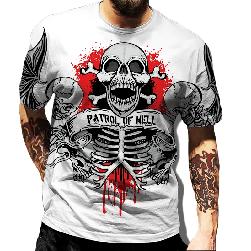 

White Bone T-Shirt Personality Pattern Old School Men'S Men New Short Sleeve Cotton Print Plain T Shirt Tees