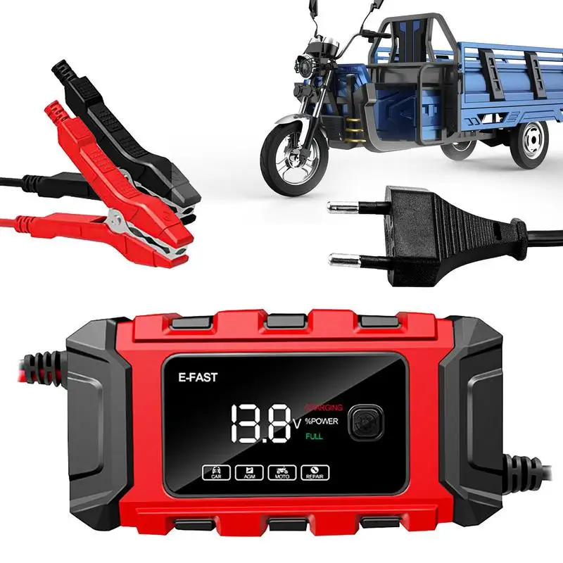 

Car Battery Charger Portable Motorcycle Battery Charger Universal Battery Maintainer With Self-Stop Function Intelligent Control