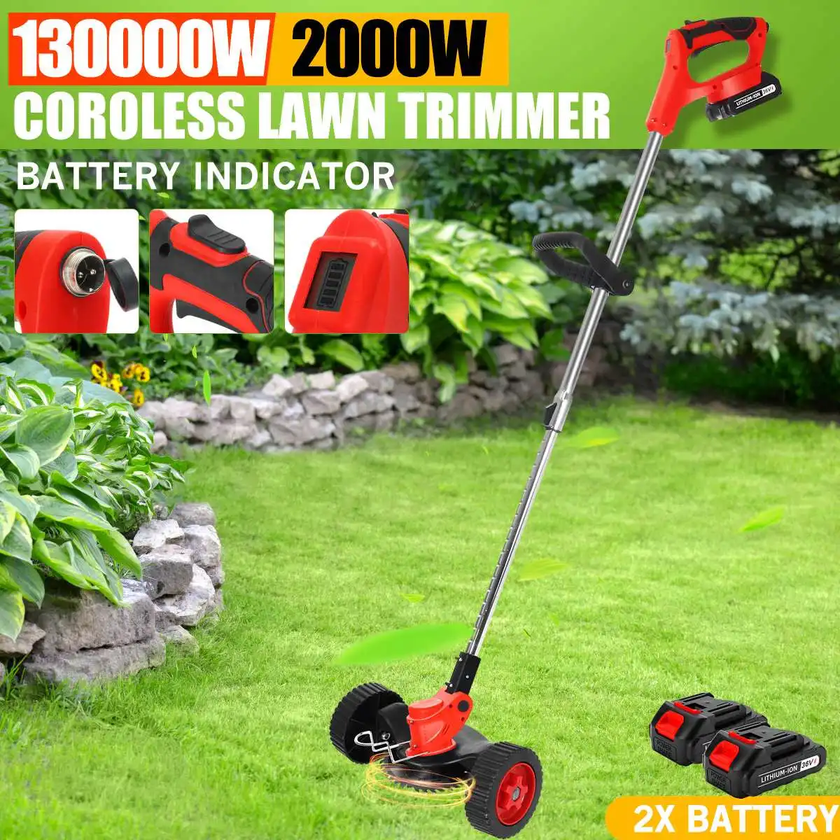 

36V 2000W Electric Lawn Mower Cordless Hedge Grass Trimmer Adjustable Handheld Mowing Machine Garden Power Tool 2 With Wheels
