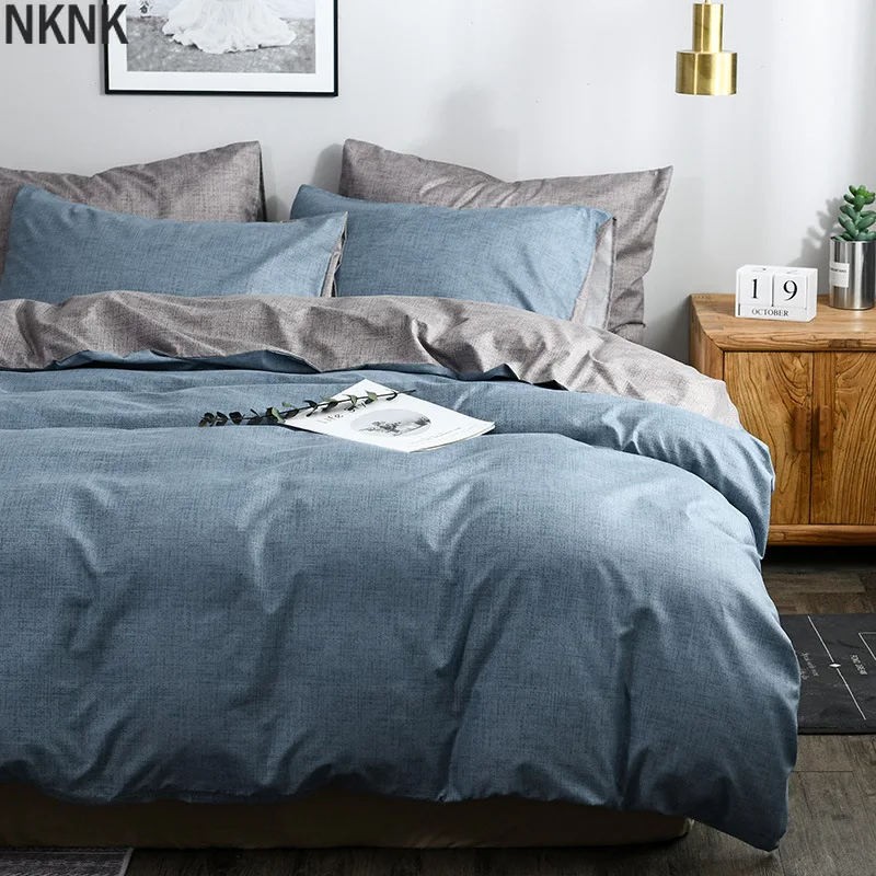 Solid Color Bedding Set Three Piece Cotton Linen Quilt Cover Pillow Cover Down Quilt Cover Oversize Bedding Set