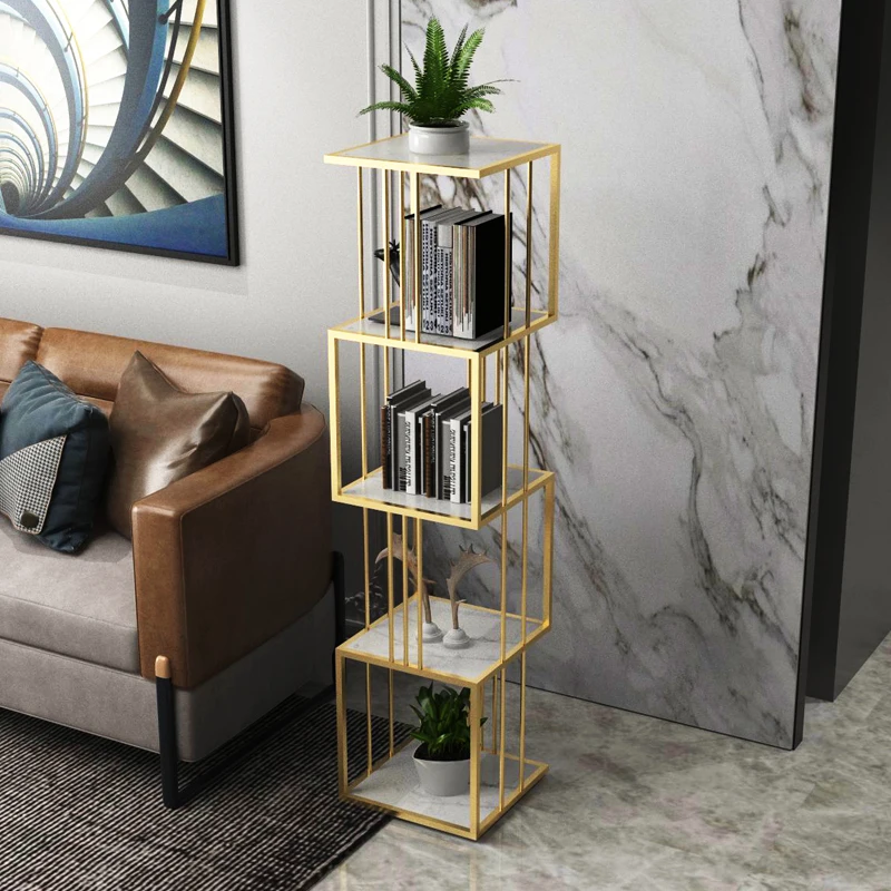 

GY Light Luxury Iron Shelf Floor Living Room Partition Shelf Nordic Storage Rack Flower Shelf Bedroom Simple Bookshelf