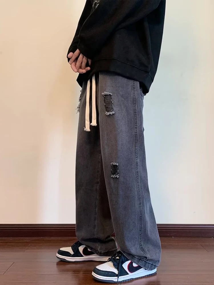 European and American Vibe Street Retro Embroidery Men Jeans Tide Ins High Street Loose Baggy Pants Hip Hop Jeans  Y2K Jeans Men