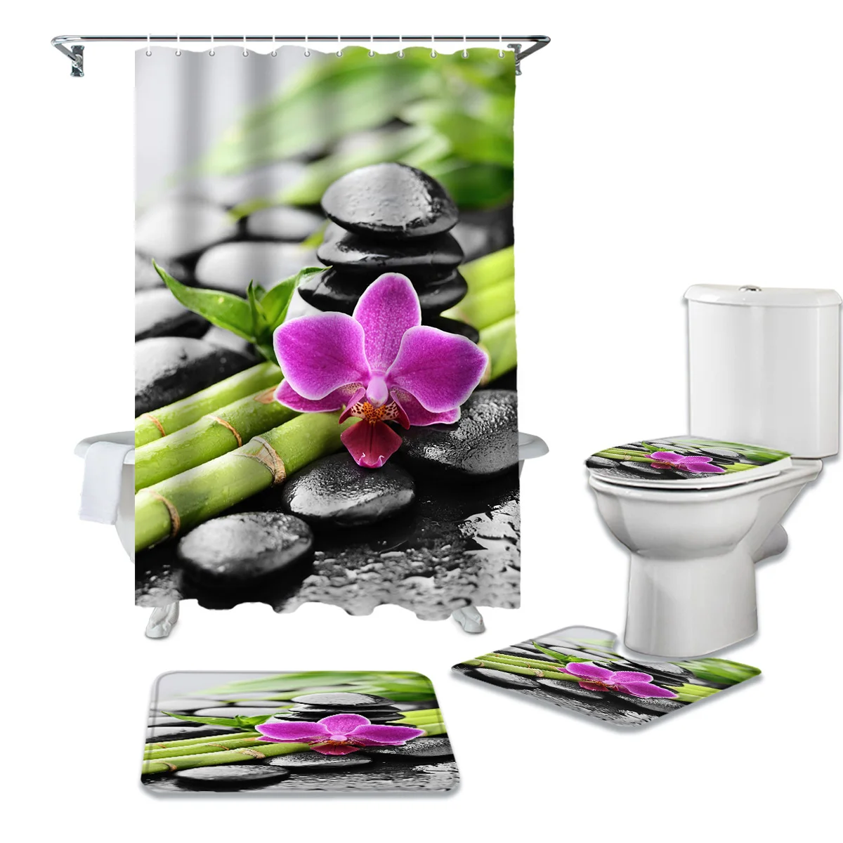 

Орхидея Dewdrop дзен семейная бамбуковая душевая занавеска с принтом набор Ковер Крышка для унитаза коврик для ванной домашний