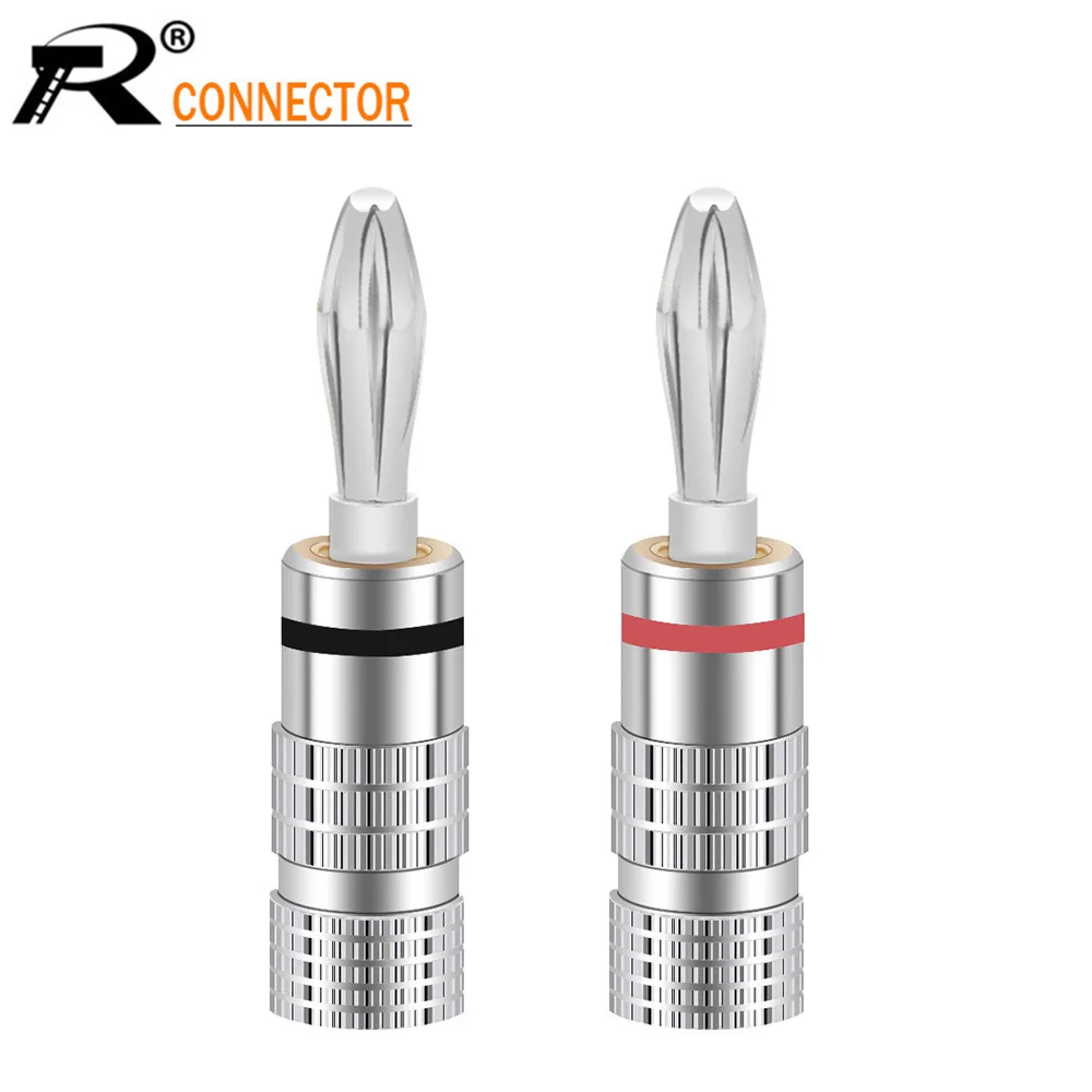 

2 шт/1 пара аудио спикер винт банан Серебряная пластина вилки разъемы 4 мм черный красный Facotry Оптовая Продажа алюминиевый корпус разъем типа ...