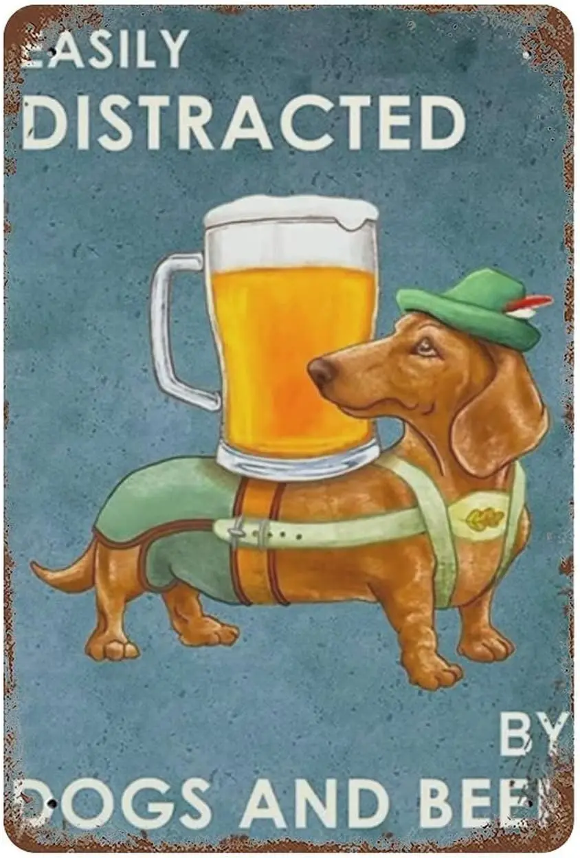 

Dogs and Beer Decor Poster Wall Art Poster Dog Metal Tin Signs Poster Wall Decor for Bar Cafe Home Garage Style Bar Party Decor